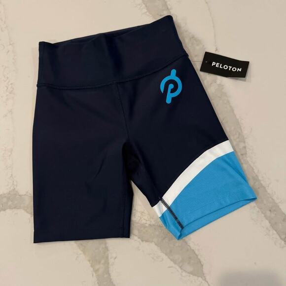 Peloton NWT Push Your Boundaries High Rise Bike Shorts Womens Small Blue Cycling - Picture 1 of 5